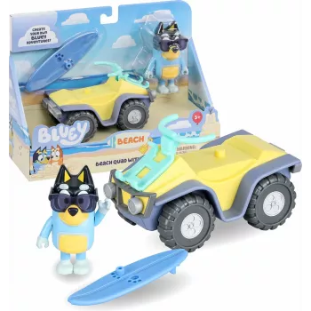 Moose Toys Bluey S9 Figur & Fahrzeug-Set Strand-Quad mit Bandit