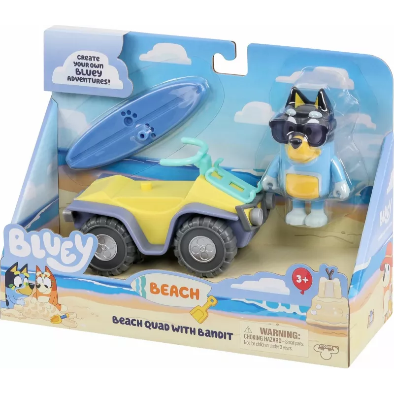 Moose Toys Bluey S9 Figur & Fahrzeug-Set Strand-Quad mit Bandit
