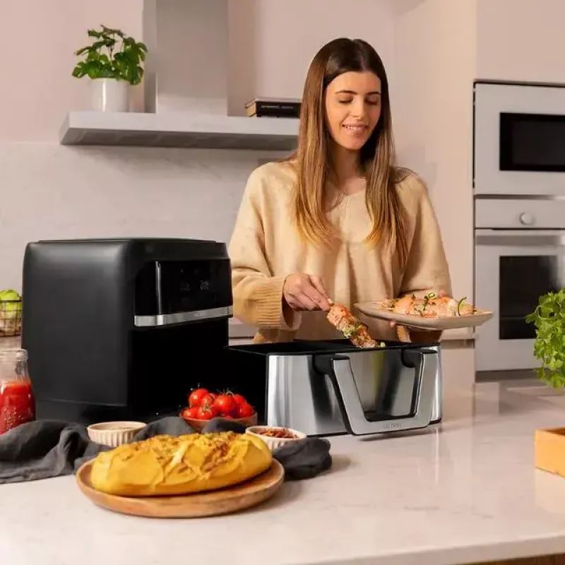 Heißluftfritteuse Cecotec Cecofry Dual 9000 9 L 2850 W Schwarz Edelstahl