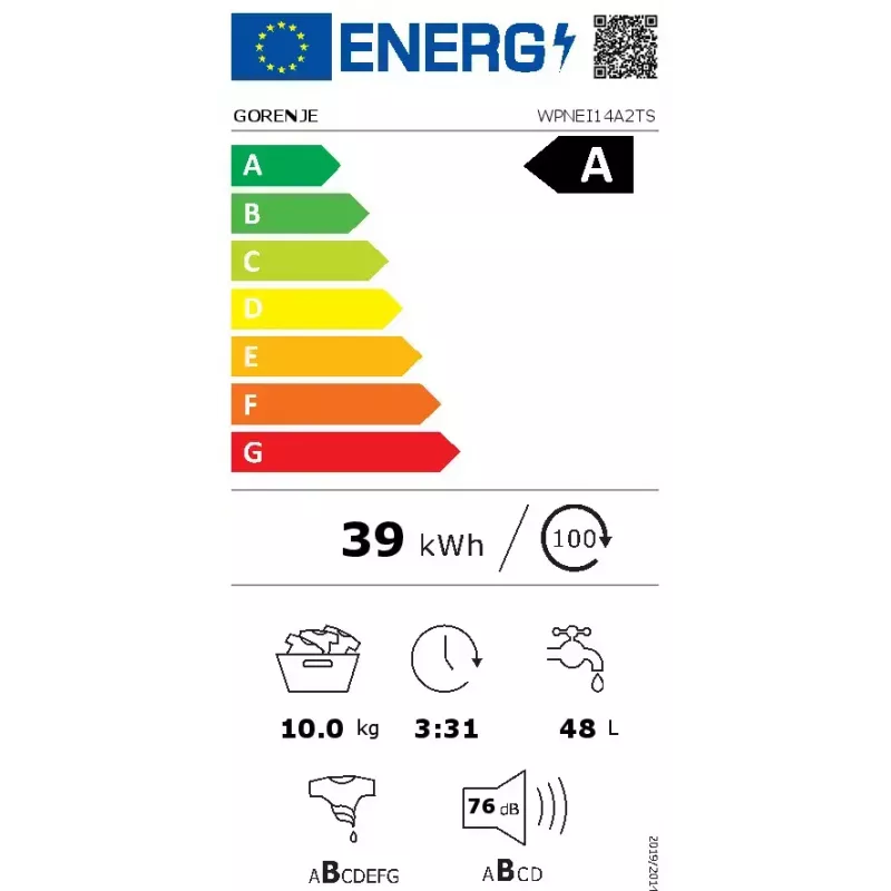 Gorenje WPNEI14A2TS Waschmaschine Frontlader 10 kg 1400 U/min Schwarz, Weiß