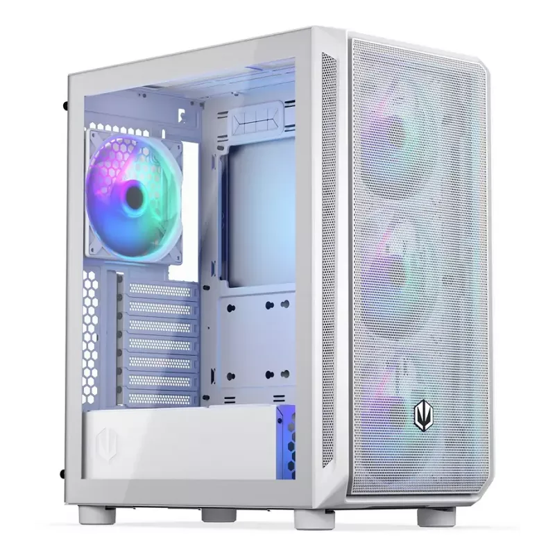 PC-Midi-Tower-Gehäuse ENDORFY ARX 500 ARGB Weiß – gehärtetes Glas, unterstützt ATX/Micro-ATX/Mini-ITX, 3x140 mm vorne + 1x140 mm hinten, 1×3,5-Zoll- + 6×2,5-Zoll-Einschübe