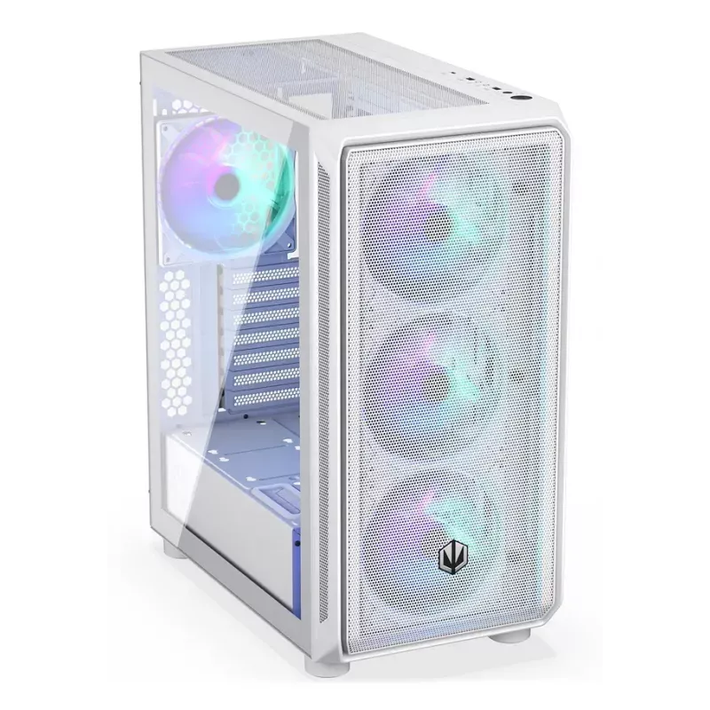 PC-Midi-Tower-Gehäuse ENDORFY ARX 500 ARGB Weiß – gehärtetes Glas, unterstützt ATX/Micro-ATX/Mini-ITX, 3x140 mm vorne + 1x140 mm hinten, 1×3,5-Zoll- + 6×2,5-Zoll-Einschübe