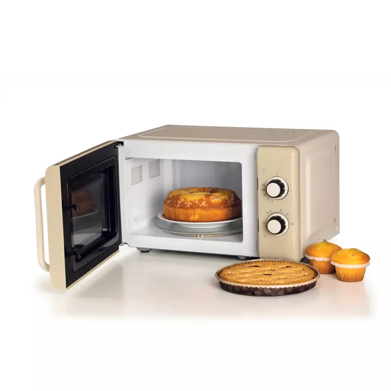 Ariete Vintage Line 3960 Vintage-Mikrowelle, 800 W, 20 L Kapazität, 3 Funktionen, 5 Kochstufen, Timer, Beige