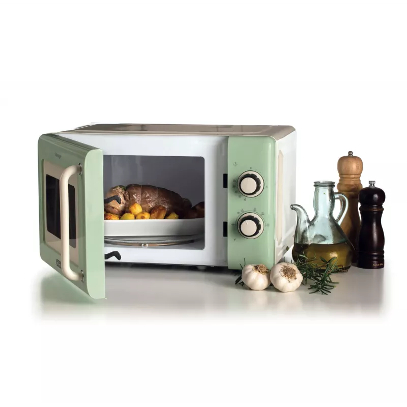 Ariete Vintage Line 3960 Vintage Mikrowelle, 800 W, Fassungsvermögen 20 l, 3 Funktionen, 5 Leistungsstufen, Timer, Grün