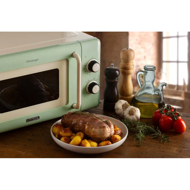 Ariete Vintage Line 3960 Vintage Mikrowelle, 800 W, Fassungsvermögen 20 l, 3 Funktionen, 5 Leistungsstufen, Timer, Grün