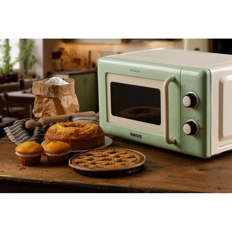 Ariete Vintage Line 3960 Vintage Mikrowelle, 800 W, Fassungsvermögen 20 l, 3 Funktionen, 5 Leistungsstufen, Timer, Grün