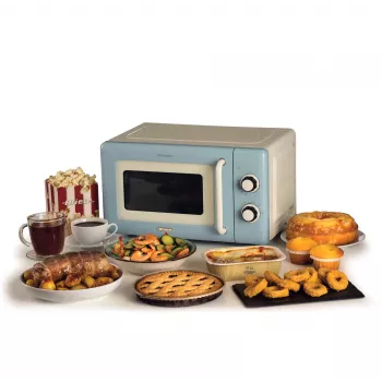 Ariete Vintage Line 3960 Vintage Mikrowelle, 800 W, 20 l Fassungsvermögen, 3 Funktionen, 5 Kochstufen, Timer, Blau
