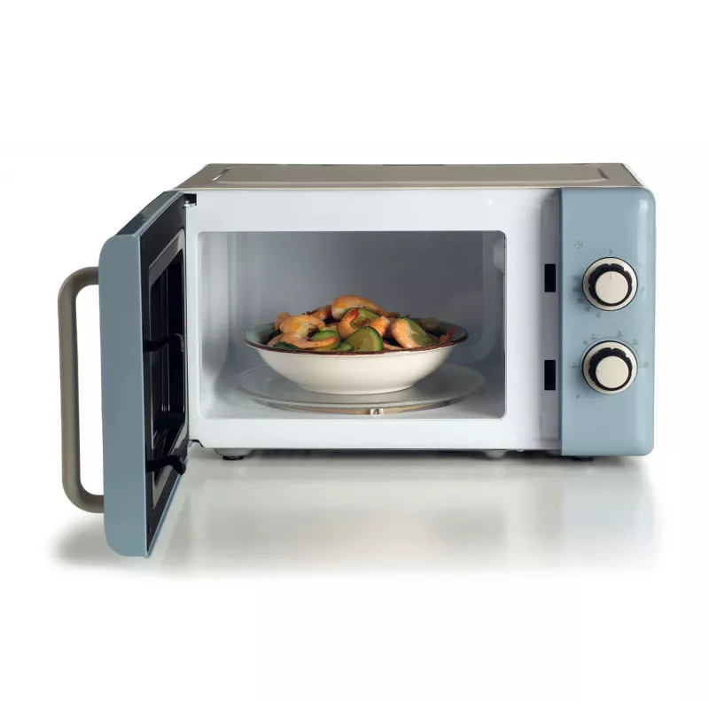 Ariete Vintage Line 3960 Vintage Mikrowelle, 800 W, 20 l Fassungsvermögen, 3 Funktionen, 5 Kochstufen, Timer, Blau