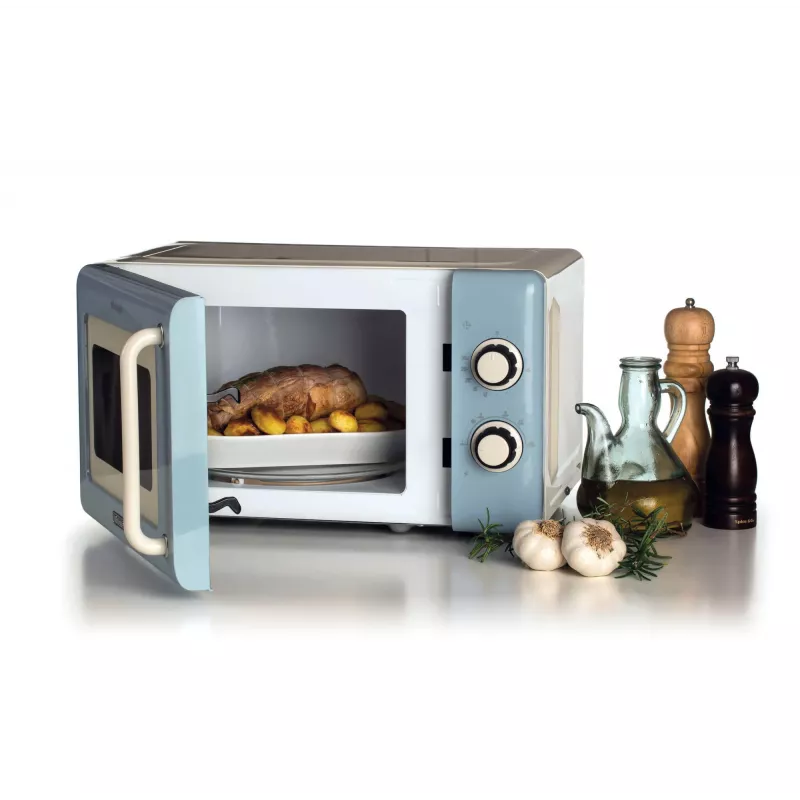 Ariete Vintage Line 3960 Vintage Mikrowelle, 800 W, 20 l Fassungsvermögen, 3 Funktionen, 5 Kochstufen, Timer, Blau
