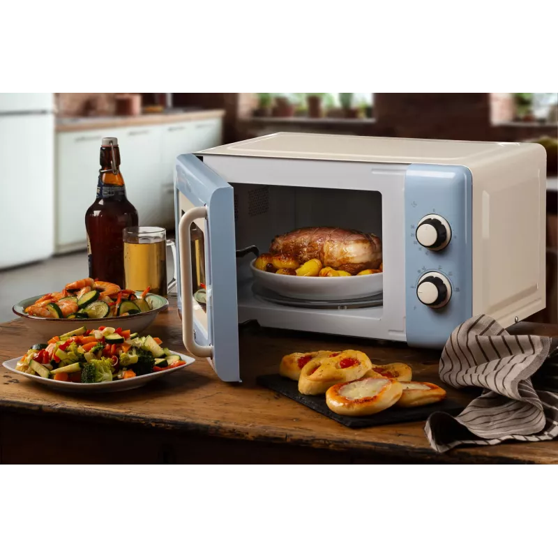 Ariete Vintage Line 3960 Vintage Mikrowelle, 800 W, 20 l Fassungsvermögen, 3 Funktionen, 5 Kochstufen, Timer, Blau