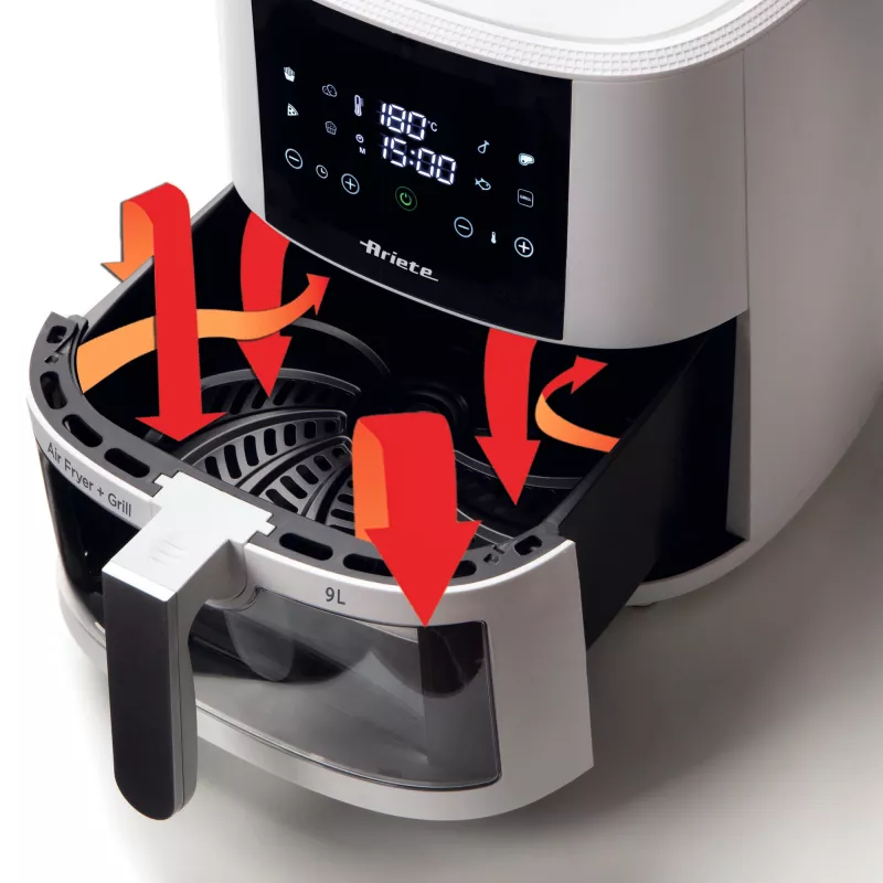 Ariete 4630 Heißluftfritteuse 9L, 1300W, Fassungsvermögen 9L, Garkapazität 2,5kg, 8 voreingestellte Programme, Temperatur bis zu 200°, transparenter Korb zur Garfortschrittskontrolle, Weiß