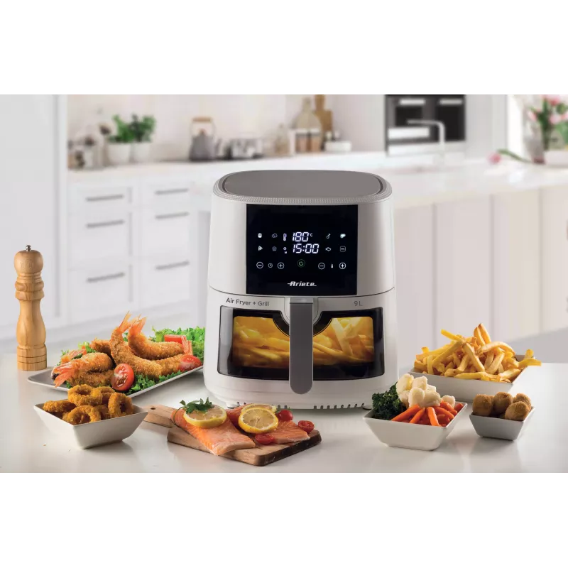 Ariete 4630 Heißluftfritteuse 9L, 1300W, Fassungsvermögen 9L, Garkapazität 2,5kg, 8 voreingestellte Programme, Temperatur bis zu 200°, transparenter Korb zur Garfortschrittskontrolle, Weiß