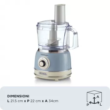 Küchenmaschine ARIETE Vintage Line 1781/05 — 1000 W, 2,1-L-Schüssel, Drehregler, Edelstahlmesser, blau