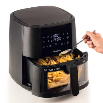 Ariete 4630 Heißluftfritteuse 9L, 1300W, Fassungsvermögen 9L, Gargutmenge 2,5 kg, 8 voreingestellte Programme, Temperatur bis zu 200 °C, transparenter Korb für Kochkontrolle, Schwarz