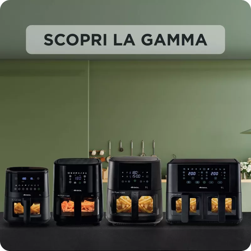 Ariete 4630 Heißluftfritteuse 9L, 1300W, Fassungsvermögen 9L, Gargutmenge 2,5 kg, 8 voreingestellte Programme, Temperatur bis zu 200 °C, transparenter Korb für Kochkontrolle, Schwarz