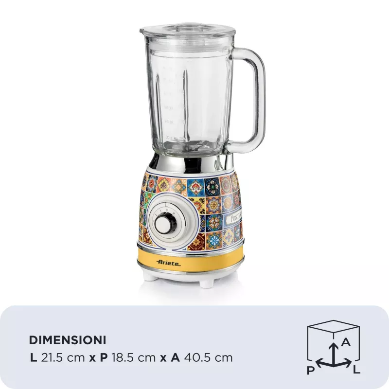 Ariete 583 Positano Mixer mit 1,5-Liter-Glaskrug, 4 Edelstahlklingen, 4 Geschwindigkeiten + Pulse, 1000 Watt