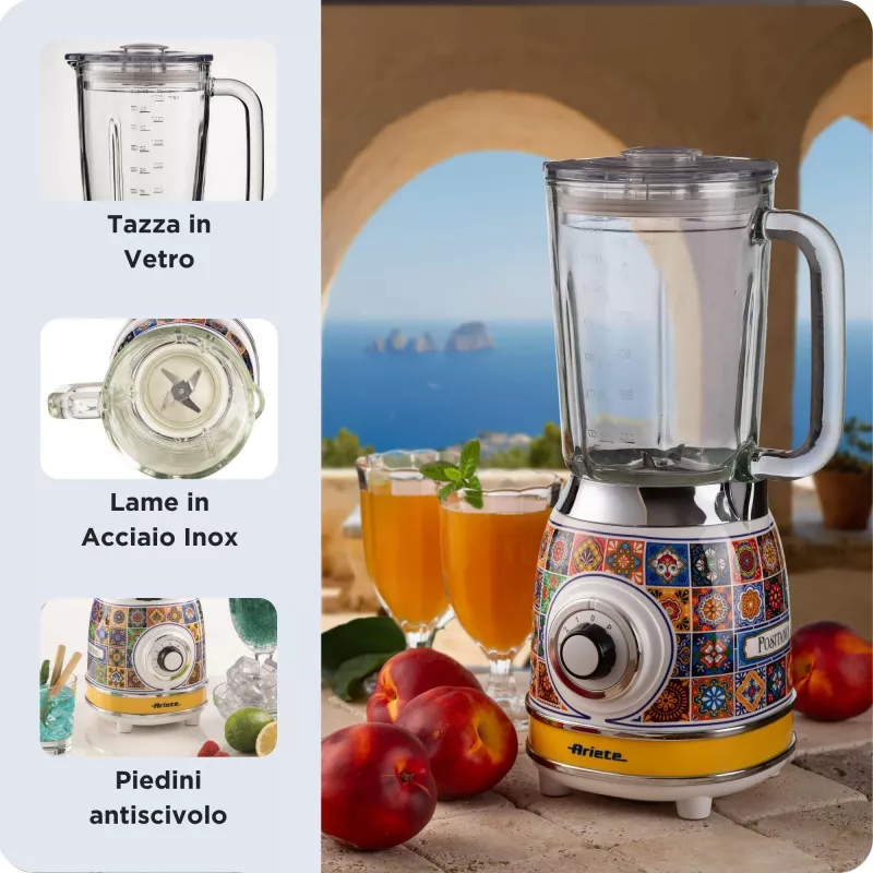 Ariete 583 Positano Mixer mit 1,5-Liter-Glaskrug, 4 Edelstahlklingen, 4 Geschwindigkeiten + Pulse, 1000 Watt