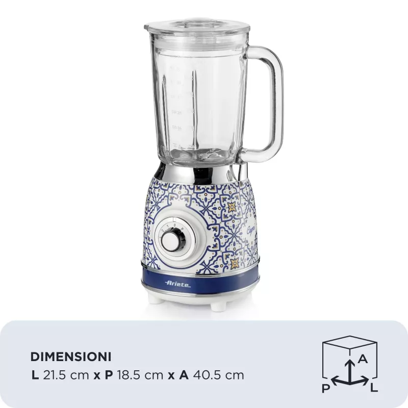 Ariete 583 Capri Standmixer mit 1,5-Liter-Glaskrug, 4 Edelstahlklingen, 4 Geschwindigkeiten + Pulsfunktion, 1000 Watt