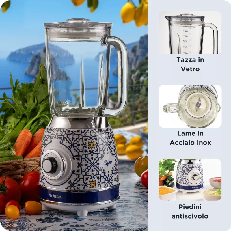 Ariete 583 Capri Standmixer mit 1,5-Liter-Glaskrug, 4 Edelstahlklingen, 4 Geschwindigkeiten + Pulsfunktion, 1000 Watt