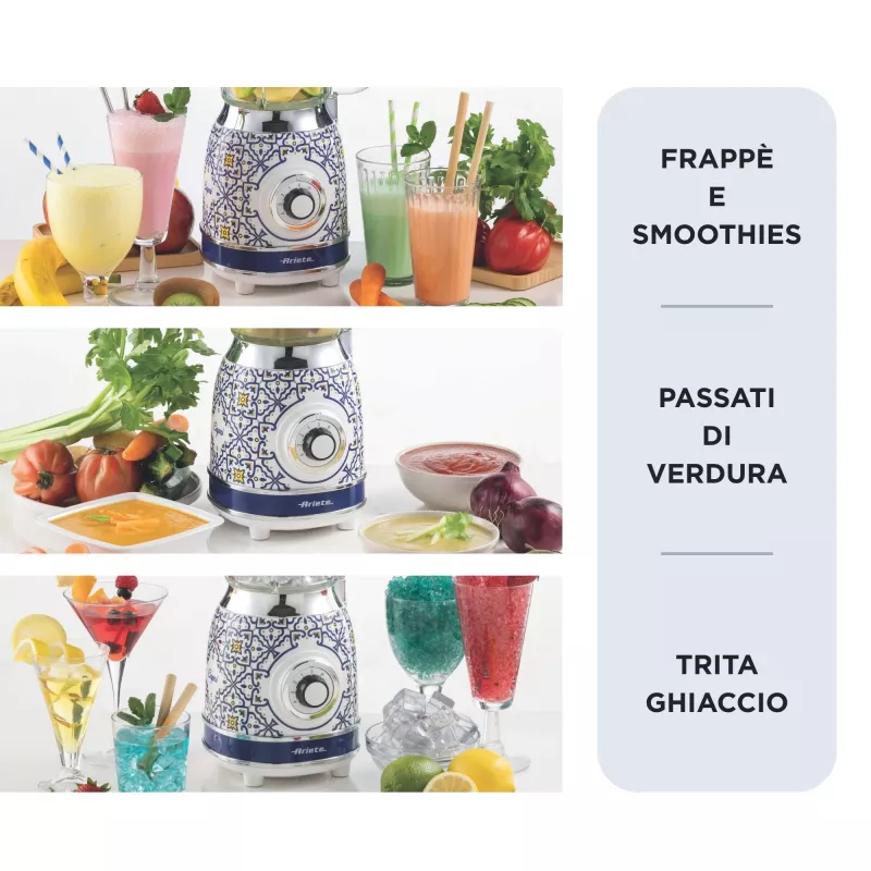 Ariete 583 Capri Standmixer mit 1,5-Liter-Glaskrug, 4 Edelstahlklingen, 4 Geschwindigkeiten + Pulsfunktion, 1000 Watt