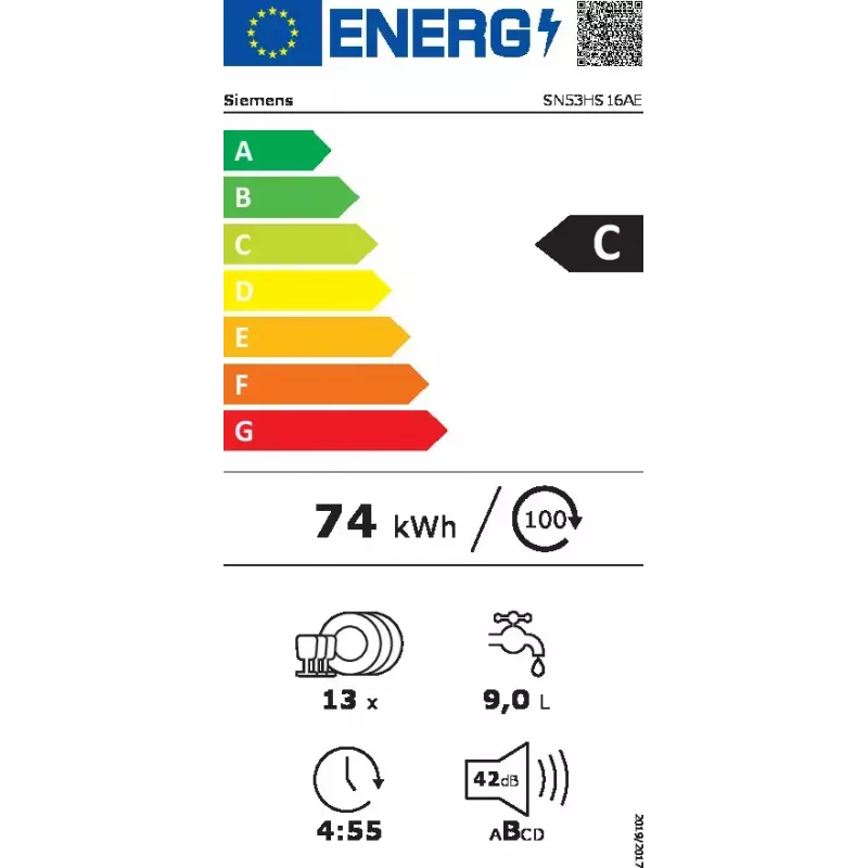 Geschirrspüler Siemens iQ300 SN53HS16AE teilintegriert, 13 Maßgedecke, 42 dB, 9 L/Zyklus, Energieklasse C