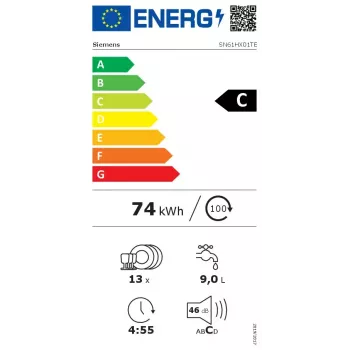 Geschirrspüler Siemens iQ100 SN61HX01TE vollintegriert, 13 Maßgedecke, 46 dB, 9 l/Zyklus, Energieklasse C