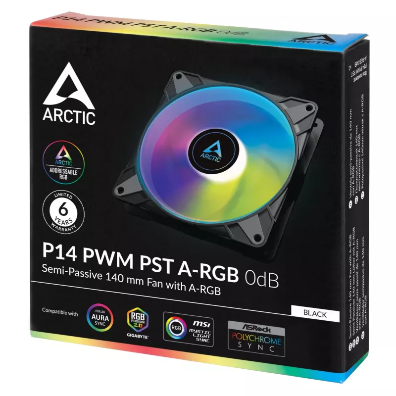 ARCTIC P14 PWM PST A-RGB 0dB – Semi-passiver 140-mm-Lüfter mit digitalem A-RGB