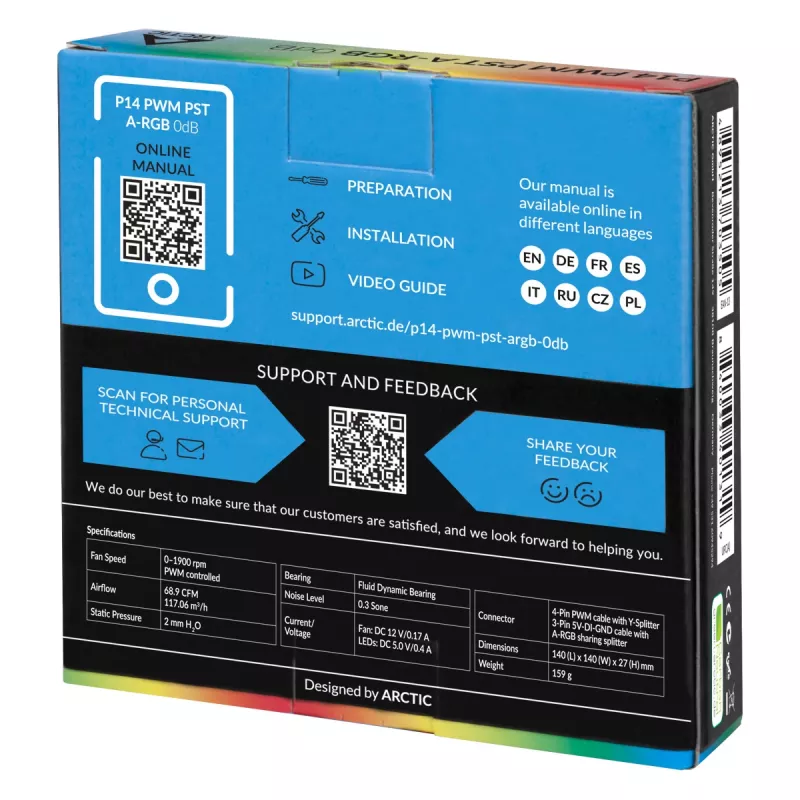 ARCTIC P14 PWM PST A-RGB 0dB – Semi-passiver 140-mm-Lüfter mit digitalem A-RGB