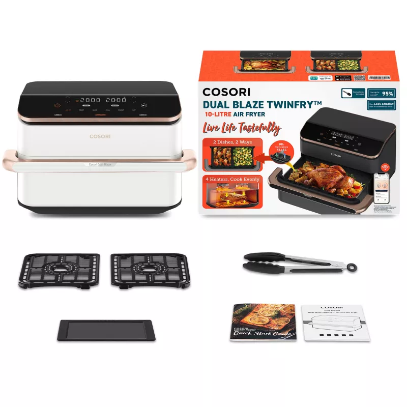 Cosori Dual Blaze Twinfry Chef Edition Double 10 L Standgerät 2800 W Heißluftfritteuse Roségold, Weiß