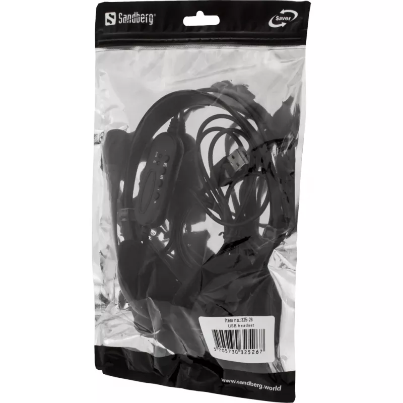 Sandberg Saver USB-Headset, Kabelgebunden, Anrufe/Musik, 20 - 20000 Hz, 65 g, Headset, Schwarz