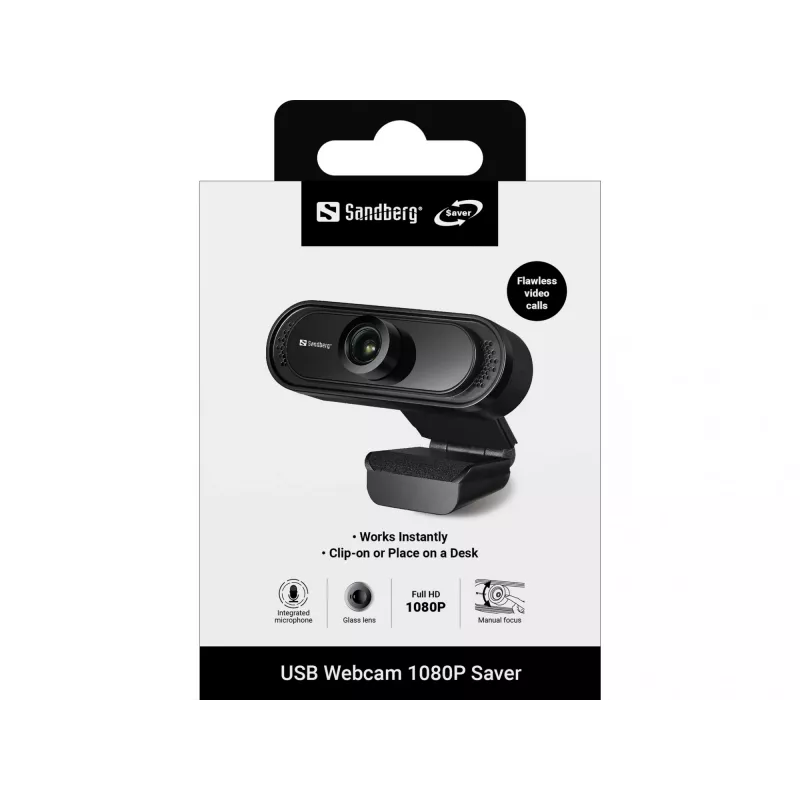 Sandberg USB-Webcam 1080P Saver, 2 MP, 1920 x 1080 Pixel, Full HD, 30 fps, 1920x1080@30fps, 1080p