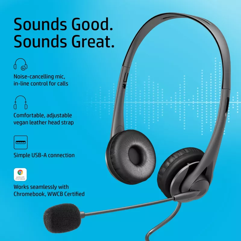HP Stereo USB Headset G2, Kabelgebunden, Büro/Callcenter, 90 g, Headset, Schwarz