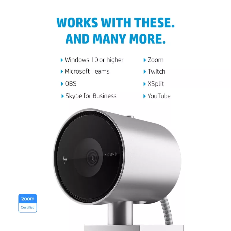HP 950 4K Webcam, 3840 x 2160 Pixel, Full HD, 30 fps, 1x, Auto, Auto