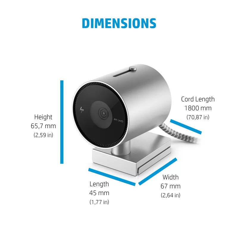 HP 950 4K Webcam, 3840 x 2160 Pixel, Full HD, 30 fps, 1x, Auto, Auto