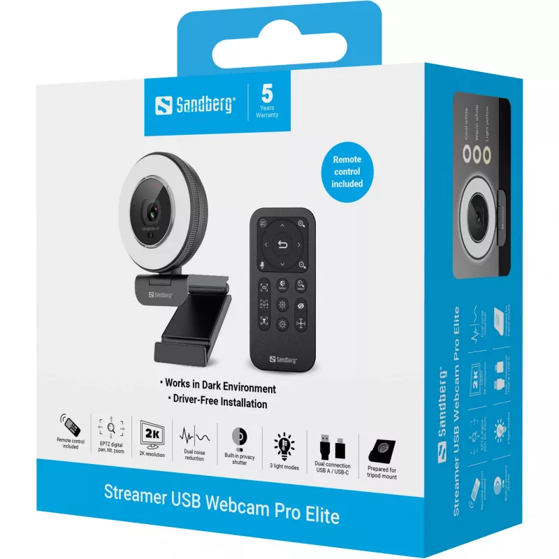 Sandberg Streamer USB Webcam Pro Elite 2560x1440 60fps Schwarz
