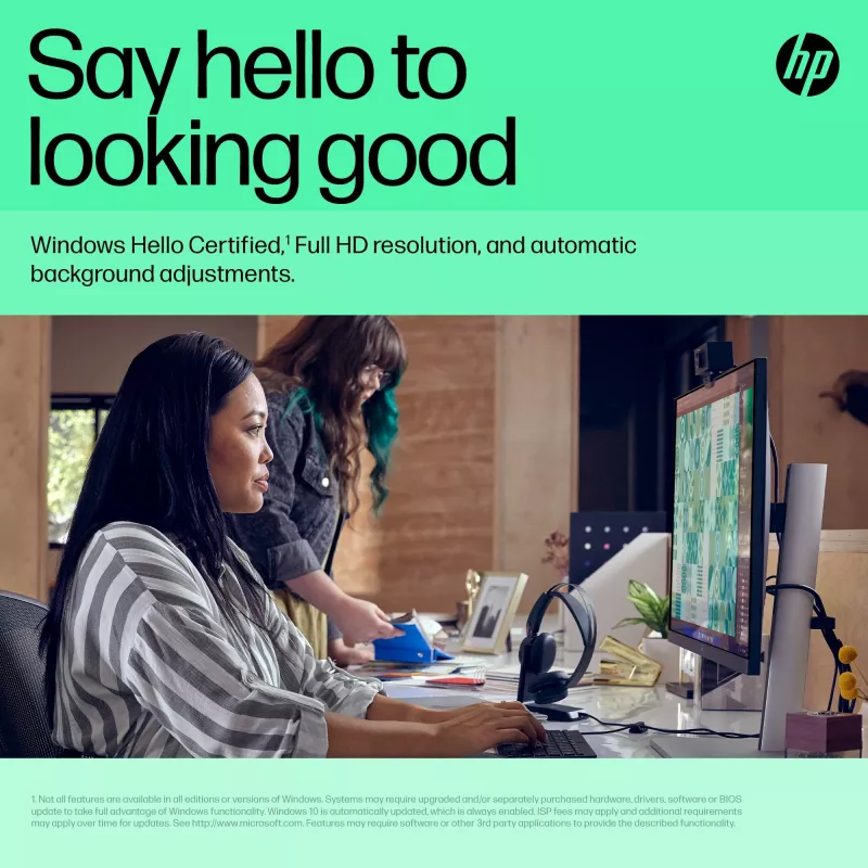 HP 625 FHD Webcam, 4 MP, 1920 x 1080 Pixel, Full HD, Business, USB, Schwarz