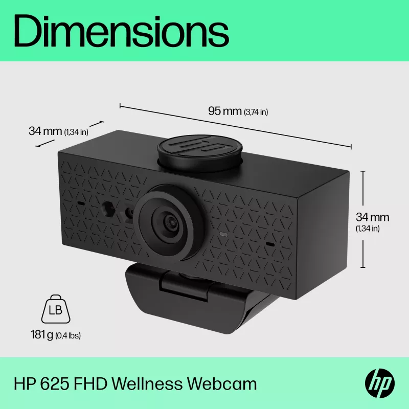 HP 625 FHD Webcam, 4 MP, 1920 x 1080 Pixel, Full HD, Business, USB, Schwarz