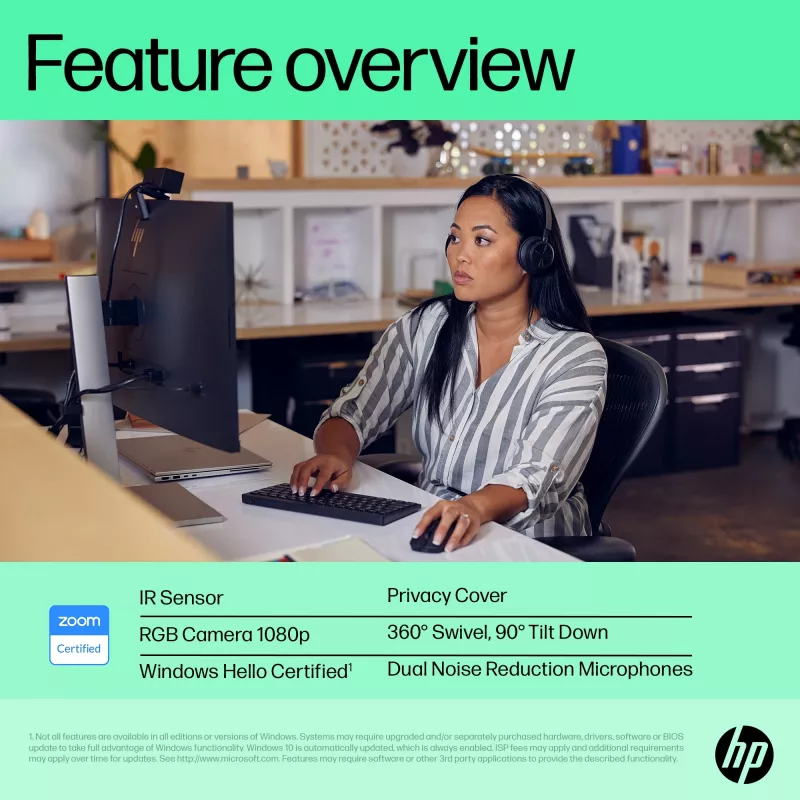 HP 625 FHD Webcam, 4 MP, 1920 x 1080 Pixel, Full HD, Business, USB, Schwarz