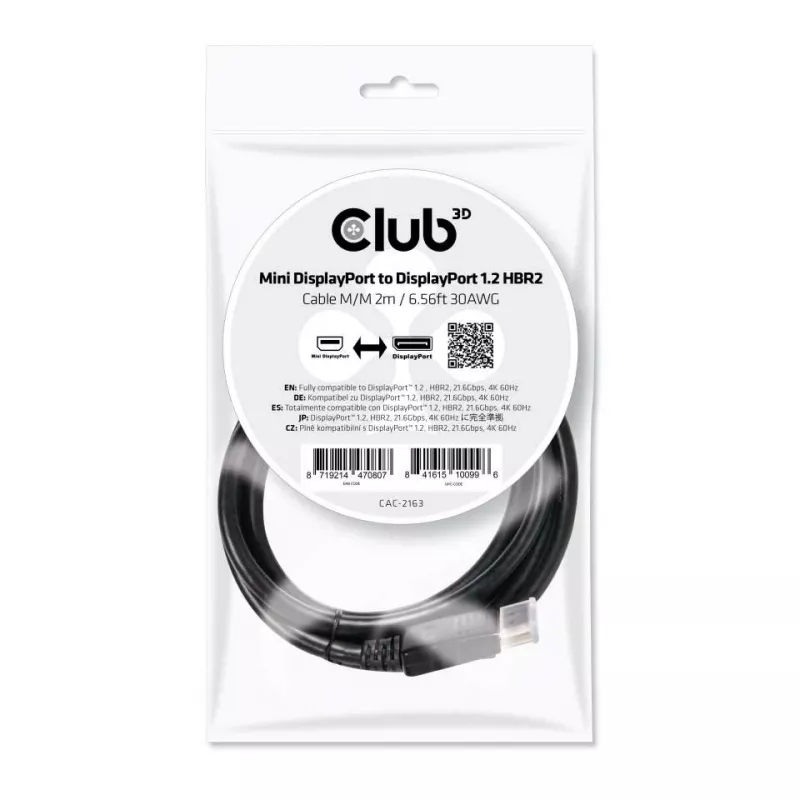 CLUB3D Mini DisplayPort zu DisplayPort 1.2 M/M 2m Kabel