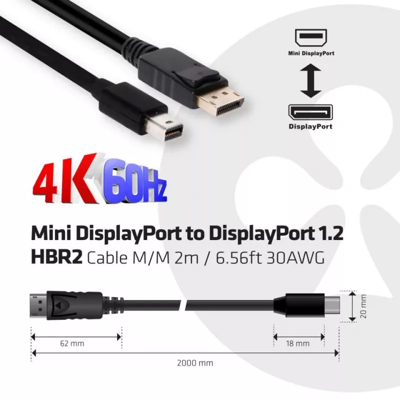 CLUB3D Mini DisplayPort zu DisplayPort 1.2 M/M 2m Kabel