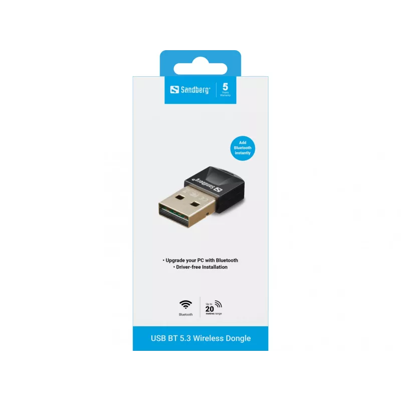 Sandberg USB BT 5.3 Wireless Dongle, Wireless, USB, Bluetooth, 3 Mbit/s, Schwarz