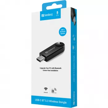 Kabelloser USB-C Bluetooth 5.3 Dongle SANDBERG 136-69 für PCs und Laptops