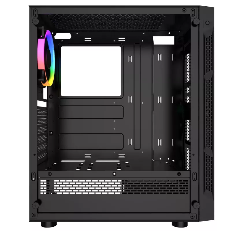 PC-Gehäuse GEMBIRD Fornax 2000 RGB Midi Tower Schwarz — Micro ATX/ITX/ATX, 1x120mm Hecklüfter, 2x2,5-Zoll-Laufwerksschächte, 2x3.0 USB-A, Gehärtetes Glas