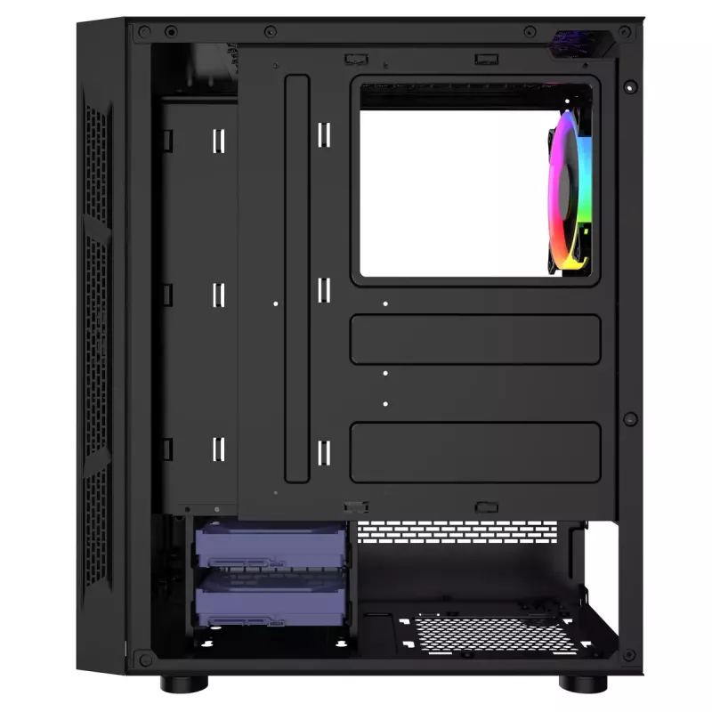 PC-Gehäuse GEMBIRD Fornax 2000 RGB Midi Tower Schwarz — Micro ATX/ITX/ATX, 1x120mm Hecklüfter, 2x2,5-Zoll-Laufwerksschächte, 2x3.0 USB-A, Gehärtetes Glas