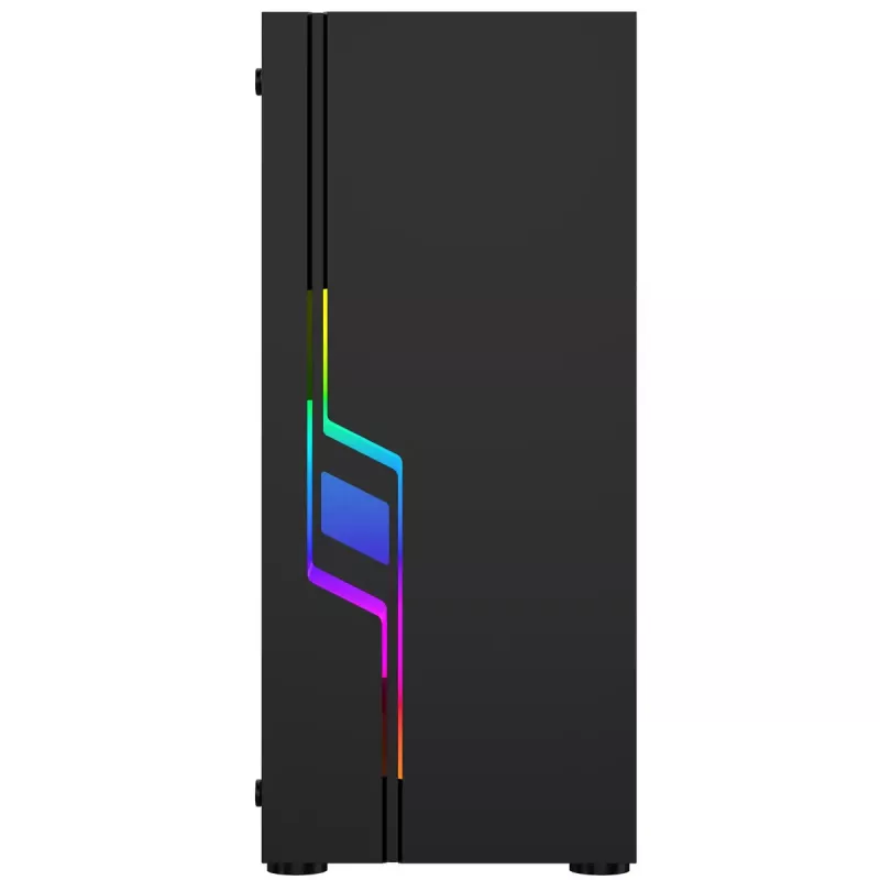 PC-Gehäuse GEMBIRD Fornax 2000 RGB Midi Tower Schwarz — Micro ATX/ITX/ATX, 1x120mm Hecklüfter, 2x2,5-Zoll-Laufwerksschächte, 2x3.0 USB-A, Gehärtetes Glas