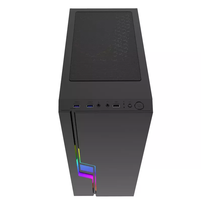 PC-Gehäuse GEMBIRD Fornax 2000 RGB Midi Tower Schwarz — Micro ATX/ITX/ATX, 1x120mm Hecklüfter, 2x2,5-Zoll-Laufwerksschächte, 2x3.0 USB-A, Gehärtetes Glas