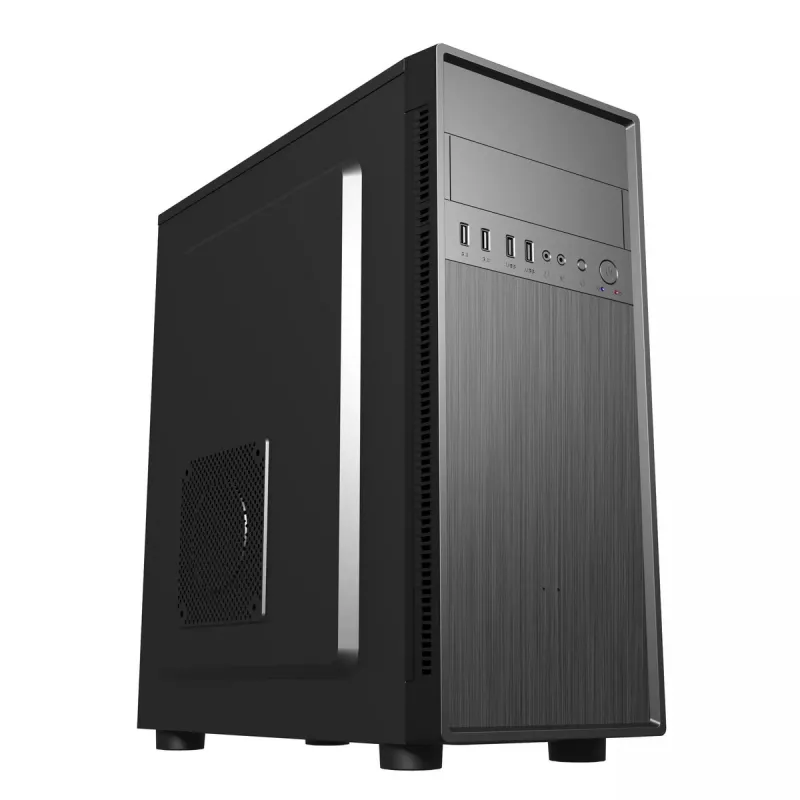 PC-Gehäuse GEMBIRD Fornax 160 Mini Tower – Schwarz, SPCC, unterstützt ITX/mATX/ATX, 1×3,5 Zoll + 3×2,5 Zoll Einschübe, 7 Erweiterungssteckplätze, 445×185×390 mm