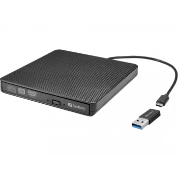 Sandberg USB-C/A DVD-Laufwerk, Schwarz, Tray, Desktop/Laptop, DVD Super Multi DL, USB Type-C, CD-R, CD-ROM, CD-RW, DVD+R DL, DVD-R, DVD-R DL, DVD-RAM, DVD-ROM, DVD-RW