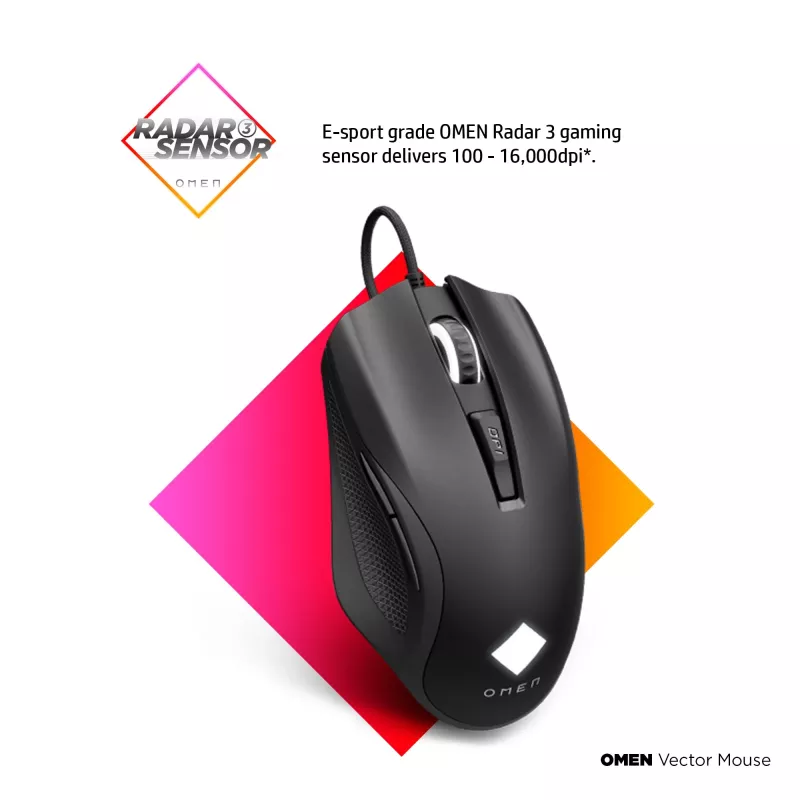 HP OMEN Vector Maus, Rechtshänder, IR-LED, USB Typ-A, 16000 DPI, 1 ms, Schwarz