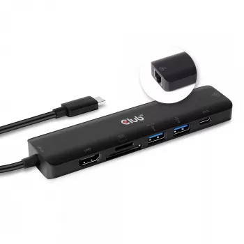CLUB3D USB-C 7-in-1 Hub HDMI 4K60Hz SD TF Kartenslot 2x USB Typ A USB Typ C PD RJ45 Funktioniert mit Thunderbolt 3